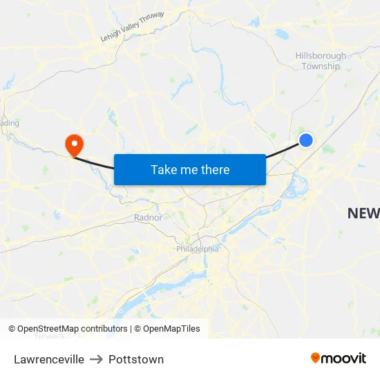 Lawrenceville to Pottstown map