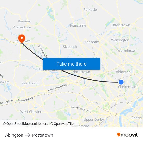 Abington to Pottstown map