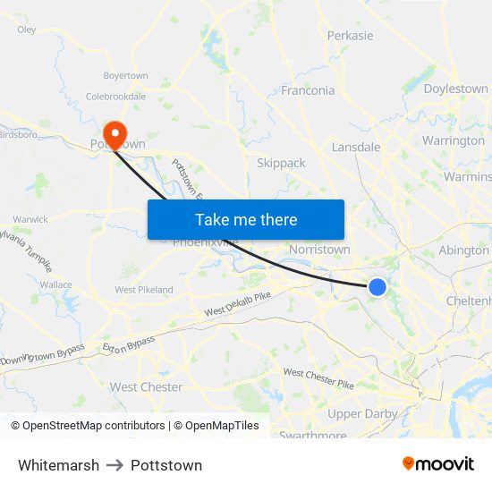 Whitemarsh to Pottstown map