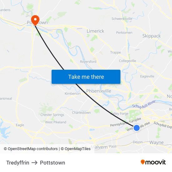 Tredyffrin to Pottstown map