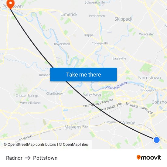 Radnor to Pottstown map