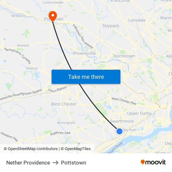 Nether Providence to Pottstown map