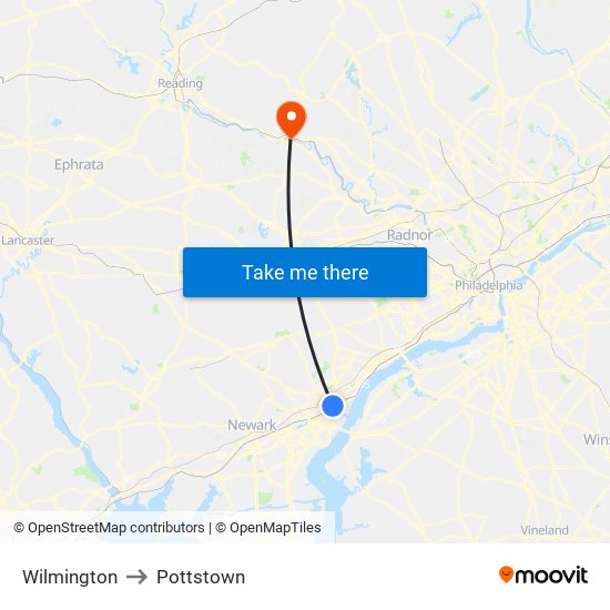 Wilmington to Pottstown map