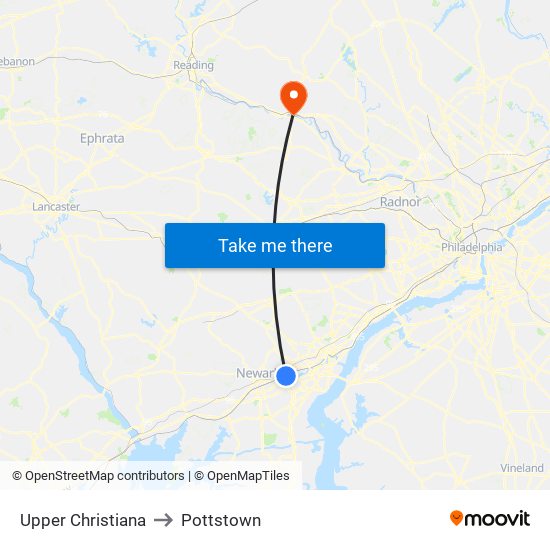 Upper Christiana to Pottstown map