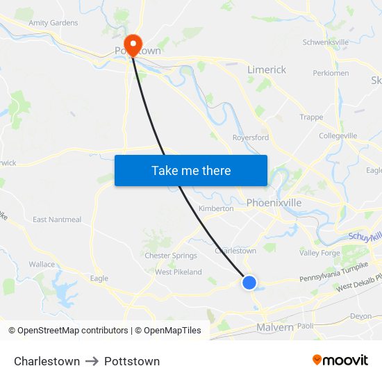 Charlestown to Pottstown map