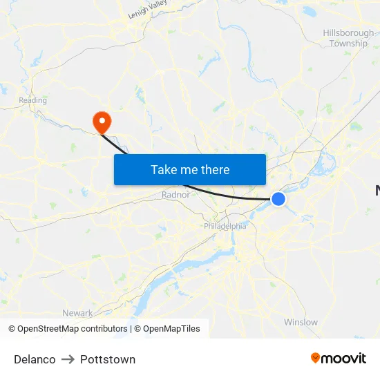 Delanco to Pottstown map
