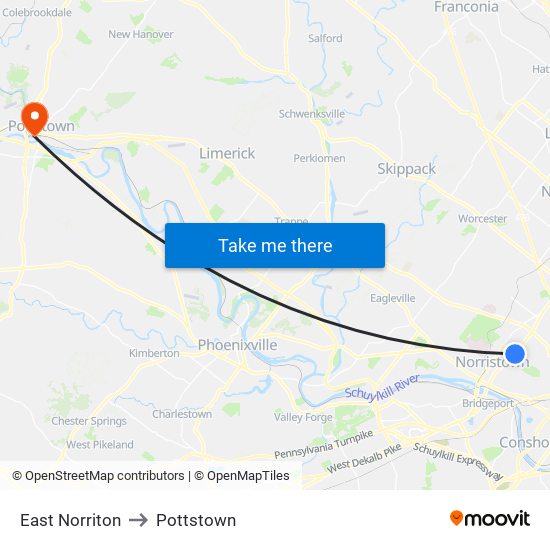 East Norriton to Pottstown map