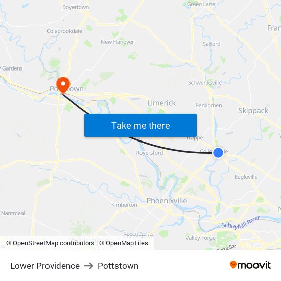 Lower Providence to Pottstown map