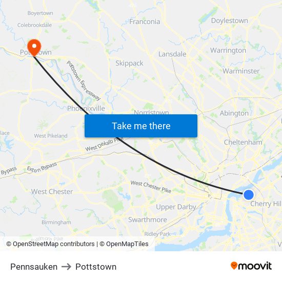 Pennsauken to Pottstown map