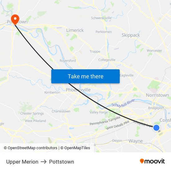 Upper Merion to Pottstown map