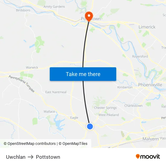 Uwchlan to Pottstown map