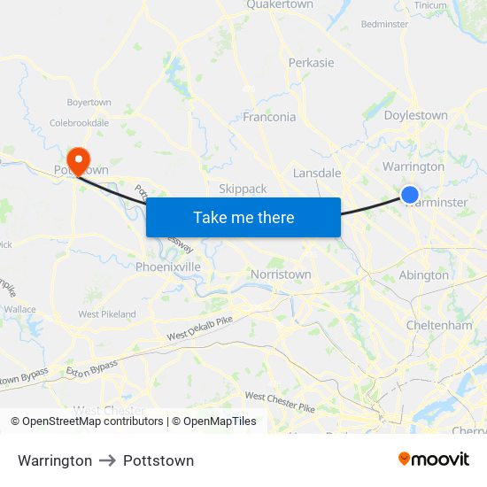 Warrington to Pottstown map