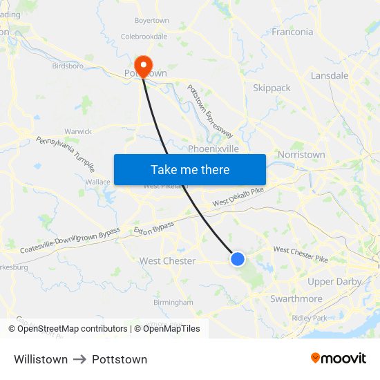 Willistown to Pottstown map