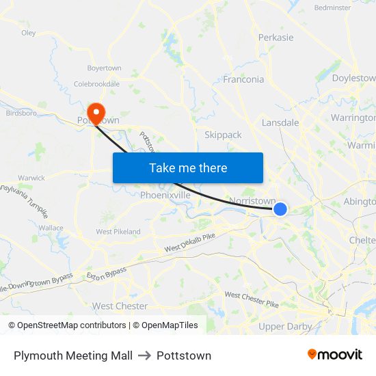 Plymouth Meeting Mall to Pottstown map