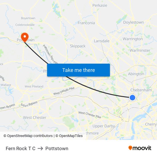 Fern Rock T C to Pottstown map