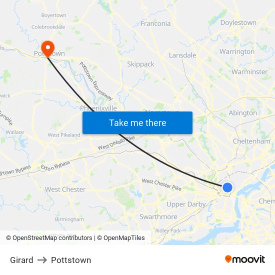 Girard to Pottstown map