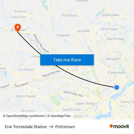 Erie Torresdale Station to Pottstown map