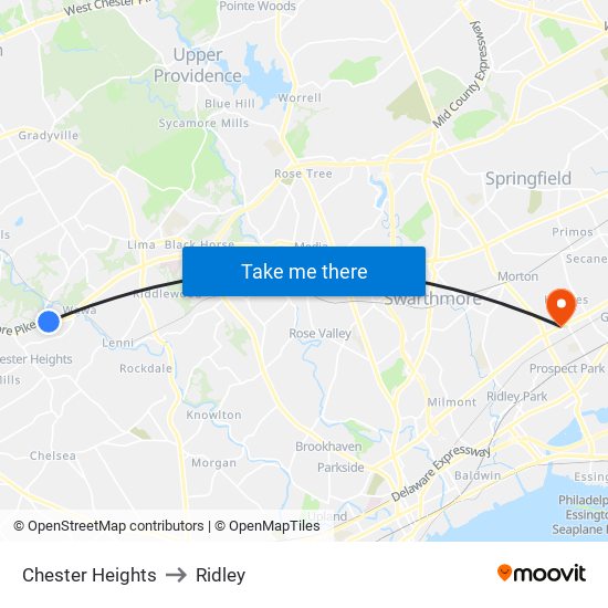Chester Heights to Ridley map