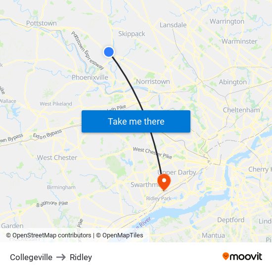 Collegeville to Ridley map