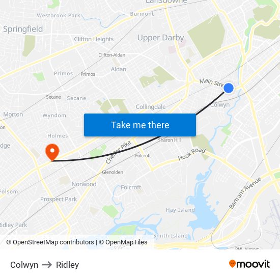 Colwyn to Ridley map