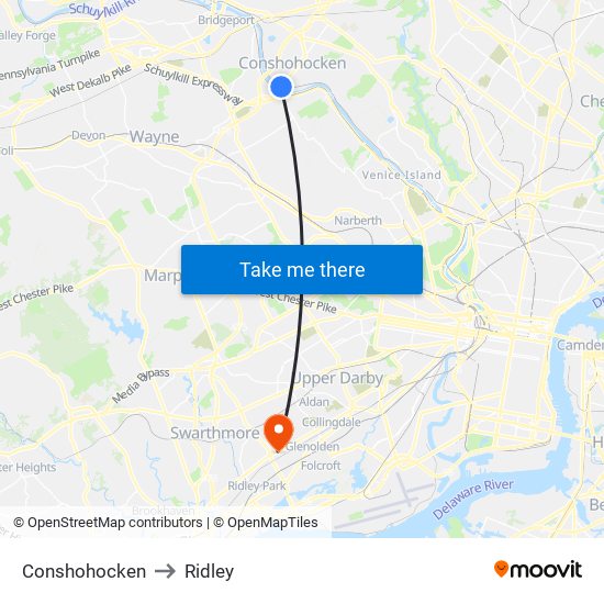 Conshohocken to Ridley map