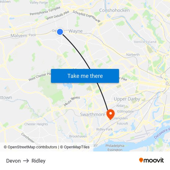 Devon to Ridley map