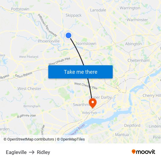 Eagleville to Ridley map