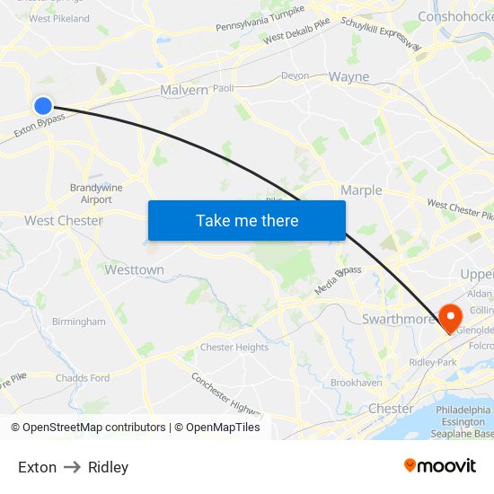 Exton to Ridley map