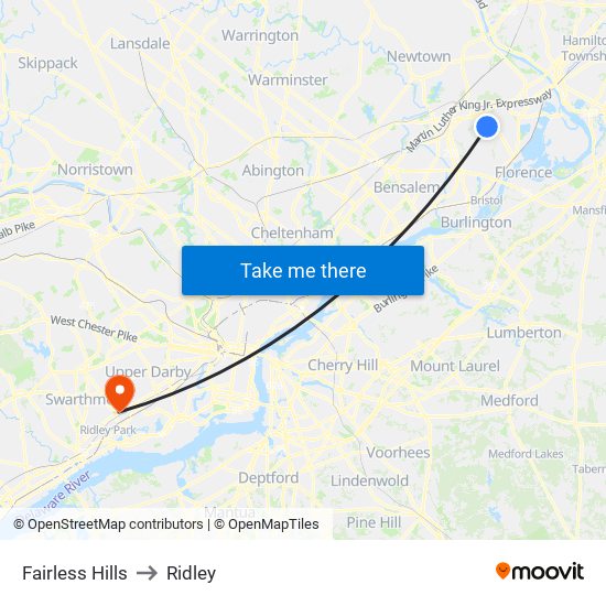 Fairless Hills to Ridley map