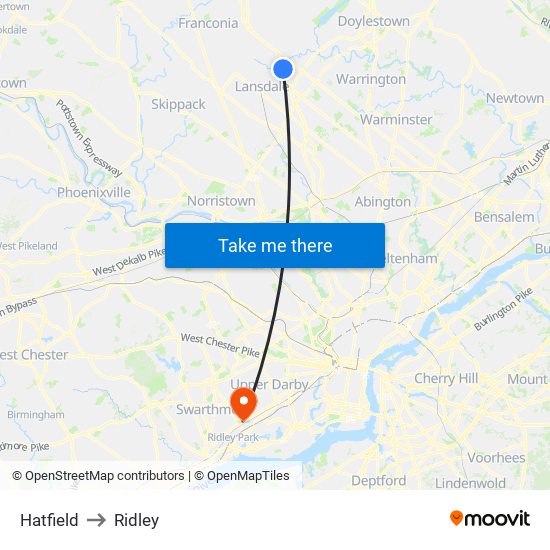 Hatfield to Ridley map