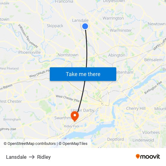 Lansdale to Ridley map