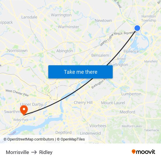 Morrisville to Ridley map