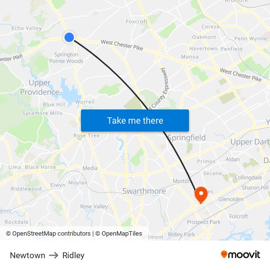 Newtown to Ridley map
