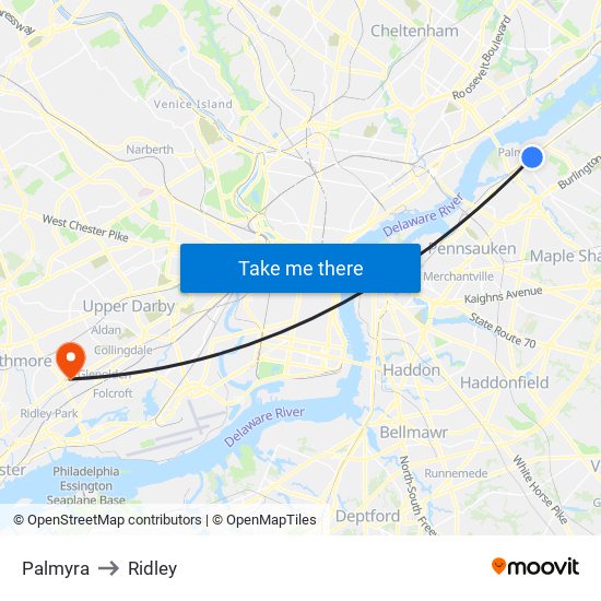 Palmyra to Ridley map