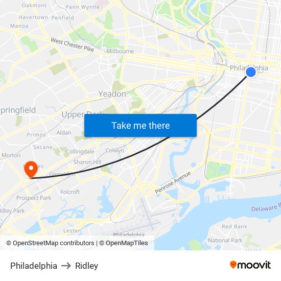 Philadelphia to Ridley map