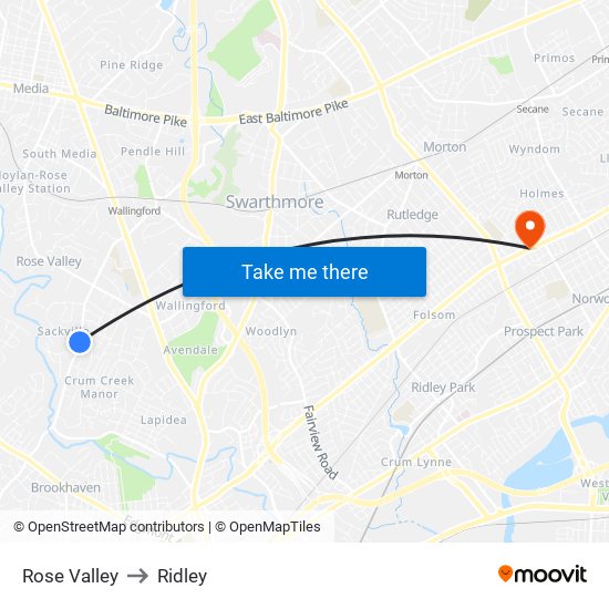 Rose Valley to Ridley map