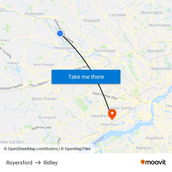 Royersford to Ridley map