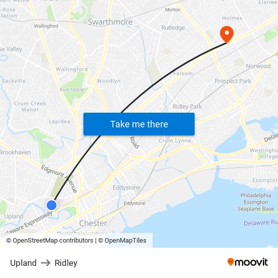 Upland to Ridley map