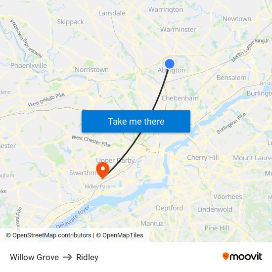 Willow Grove to Ridley map