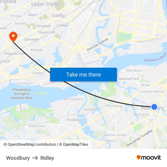 Woodbury to Ridley map