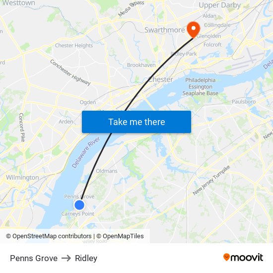 Penns Grove to Ridley map