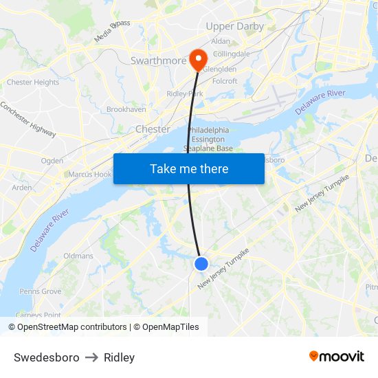Swedesboro to Ridley map
