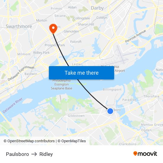 Paulsboro to Ridley map