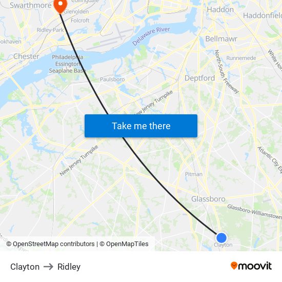 Clayton to Ridley map