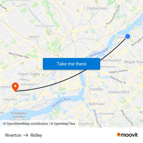 Riverton to Ridley map