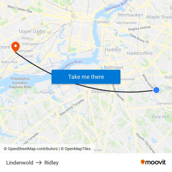 Lindenwold to Ridley map