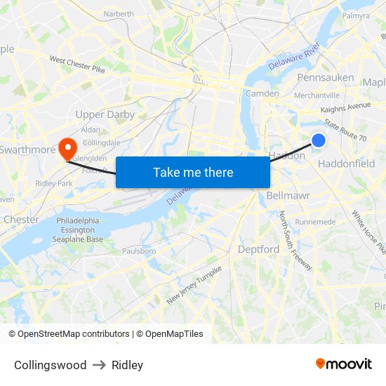 Collingswood to Ridley map