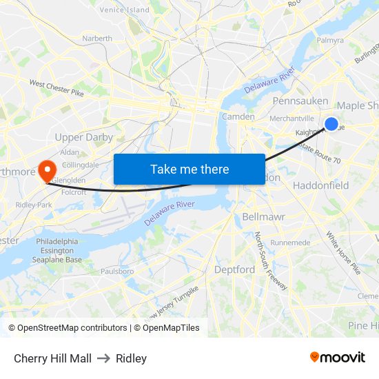 Cherry Hill Mall to Ridley map