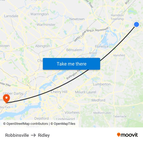 Robbinsville to Ridley map