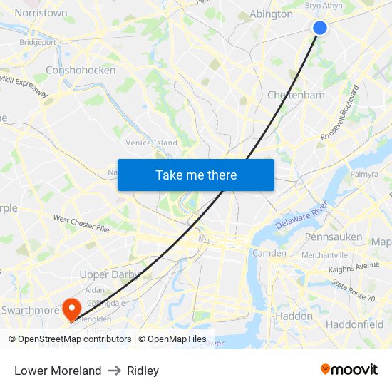 Lower Moreland to Ridley map